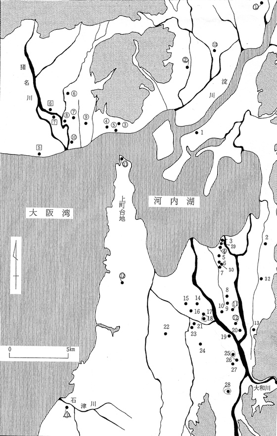 大和川流域の吉備型甕の分布